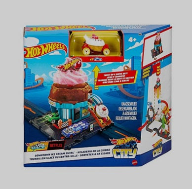 Hot Wheels City Downtown Ice Cream Swirl Playset w/ 1:64 Scale Car